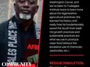 Man with "MALES PLACE" scarf beside a quote about studying Dr. George Washington Carver; "COMMUNITY SPOTLIGHT"