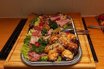 Meat and vegetables on a sheet pan