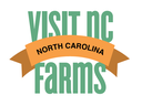 Logo reading "Visit NC Farms" with an orange ribbon labeled "North Carolina"