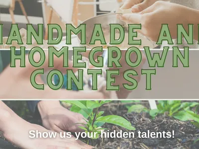 Flyer for contest with craft, baking and gardening in background