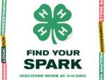 Green 4‑H clover logo above text: FIND YOUR SPARK; DISCOVER MORE AT 4-H.ORG