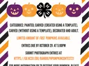 purple and orange pumpkins with information written on it