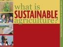 Book cover titled "what is SUSTAINABLE agriculture?" with a vertical strip of photos