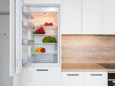 Refrigerator with open door