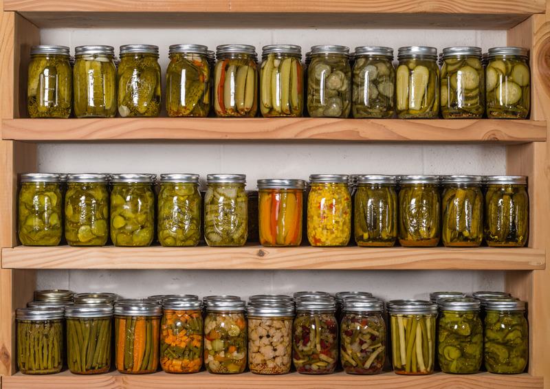 canning jars on shelf