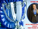 Trophy and blue ribbon; portrait of Cayden Lowe with medal; text: CAYDEN LOWE; 2021 ALL AMERICAN QUARTER HORSE CONGRESS PUBLIC SPEAKING CHAMPION
