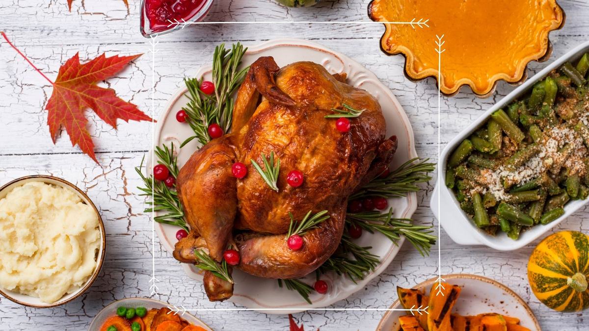 Holiday meal with turkey and sides