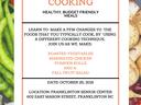 Fall Cooking Class flyer announcing date, time, menu and cost