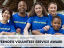 Five people in blue "VOLUNTEER" shirts; banner: Nomination Deadline: January 14th; GOVERNOR'S VOLUNTEER SERVICE AWARD