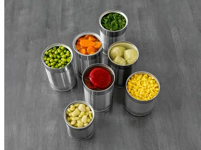 canned vegetables with lids removed