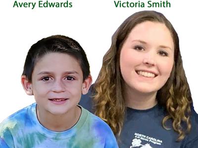 Header "Chatham County Chicken Chain Winners" above two people posing together