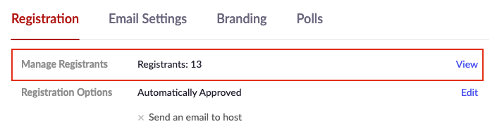 View registration list