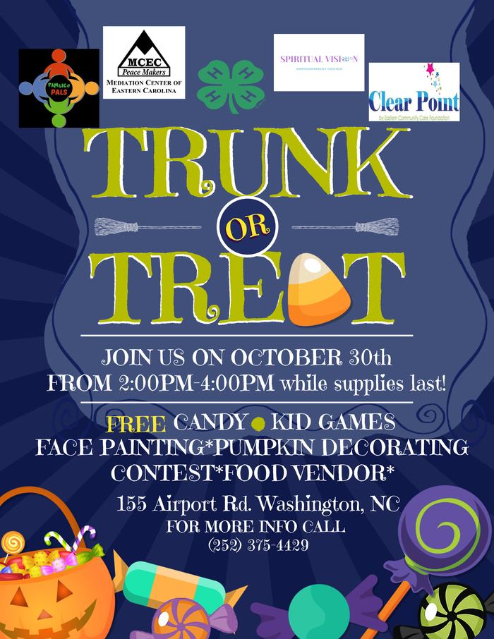Trunk-or-treat. Join us on October 30th from 2-4 pm for a trunk or treat at 155 Airport Road in Washington