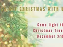 flier advertising Christmas Tree lighting with christmas tree in background