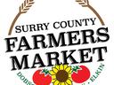 Surry County Farmers Market logo: sunflower, two tomatoes; text "Dobson • Mount Airy • Elkin"