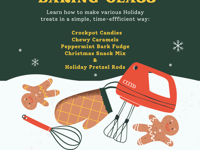 Holiday Treats Baking Class flyer details, date, time, location, cost