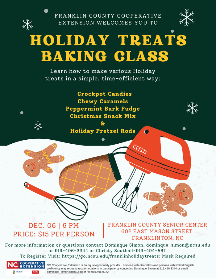 Holiday Treats Baking Class Flyer