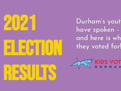 2021 ELECTION RESULTS; "Durham's youth have spoken" and Kids Voting Durham logo