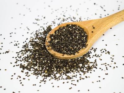 wooden spoon and chia seeds