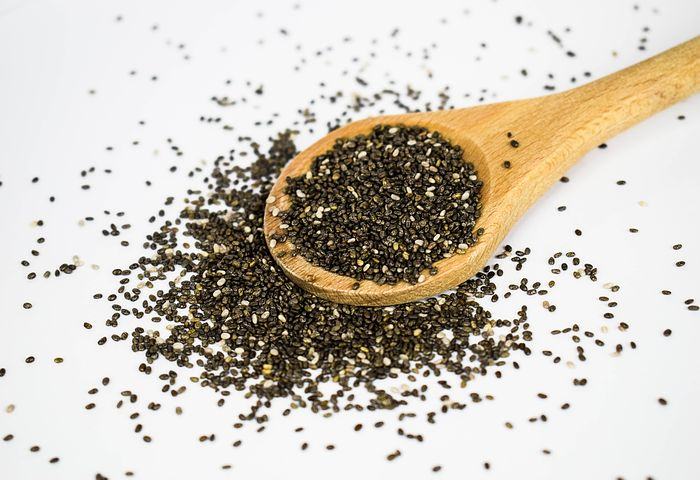 wooden spoon and chia seeds