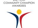 "2021 CRD COMMUNITY CHAMPION AWARDEES" above a stylized figure with a yellow circle head and blue and red shapes