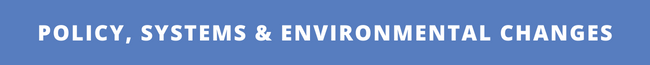 Banner reading "POLICY, SYSTEMS & ENVIRONMENTAL CHANGES" on blue background