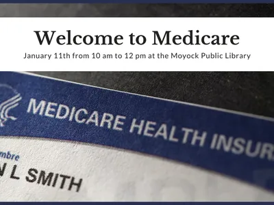 Medicare Card in background advertising upcoming class