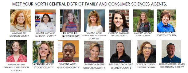 15 headshots labeled with names and counties for North Central District FCS agents