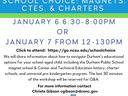 Workshop: School Choice: Magnets, CTEs & Charters — Jan 6 6:30–8pm or Jan 7 12–1:30pm; https://go.ncsu.edu/schoolchoice