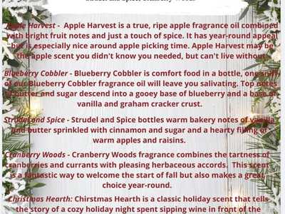 Dare County 4-H Candle Sale flyer; fragrances listed; $12 per 8 oz candle; 40 hr burn time