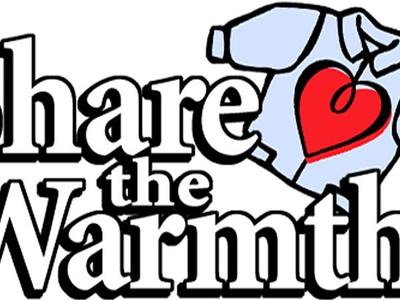 Drawing of a coat with the caption Share the Warmth