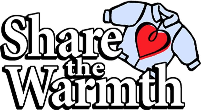Drawing of a coat with the caption Share the Warmth