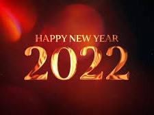 Gold metallic "HAPPY NEW YEAR 2022" text on dark red gradient background