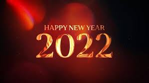 Gold metallic "HAPPY NEW YEAR 2022" text on dark red gradient background