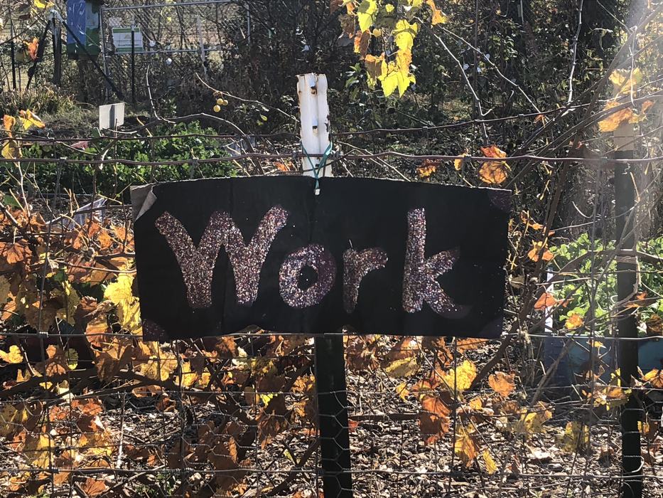 Sign that says "WORK"