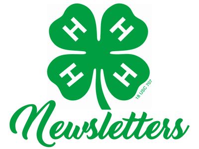 Green four-leaf clover with white H on each leaf and the word "Newsletters" below
