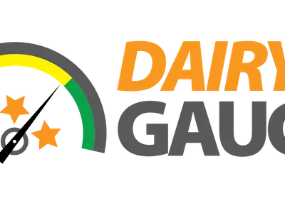 Gauge icon with needle and three stars, colored red-yellow-green arc, and text "DAIRY GAUGE"