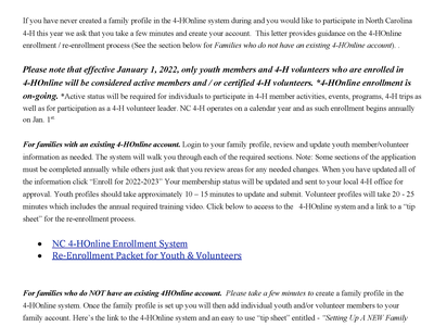 Franklin County 2022 4-H Enrollment letter