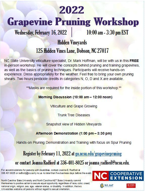2022 Grapevine Pruning Workshop flyer