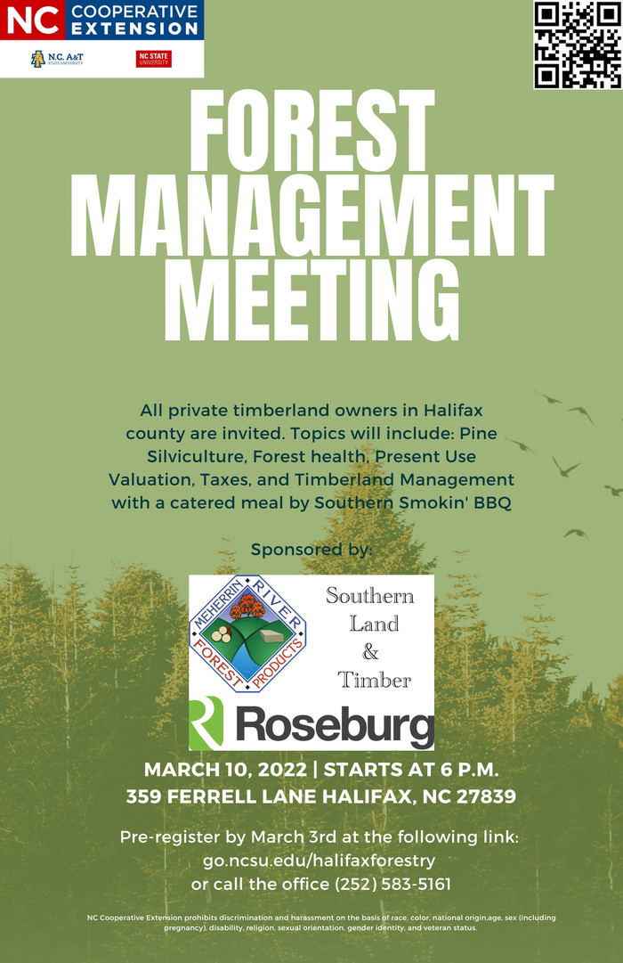 Forest Management Meeting — Mar 10, 2022, 6 PM; 359 Ferrell Lane, Halifax, NC