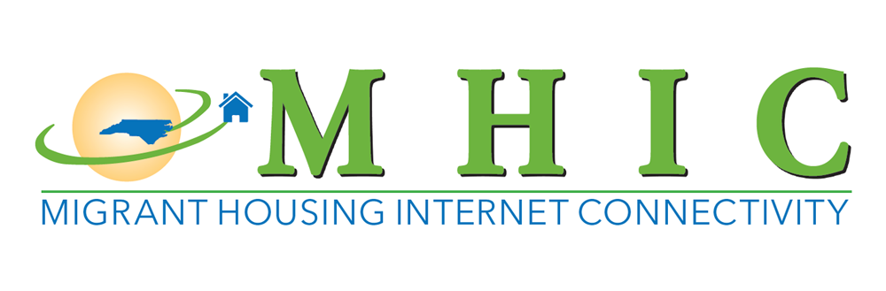 MHIC logo with sun, NC silhouette, house icon and text "MIGRANT HOUSING INTERNET CONNECTIVITY"