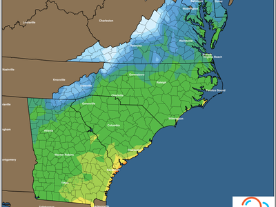 East Coast minimum temperature forecast map for Saturday 01/29/2022 with color legend (deg F)
