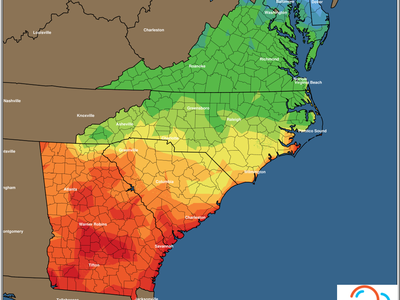 East Coast minimum temperature forecast map, Saturday 01/15/2022, temperatures shown in deg F