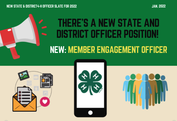Megaphone and phone with 4-H clover; text: NEW: MEMBER ENGAGEMENT OFFICER