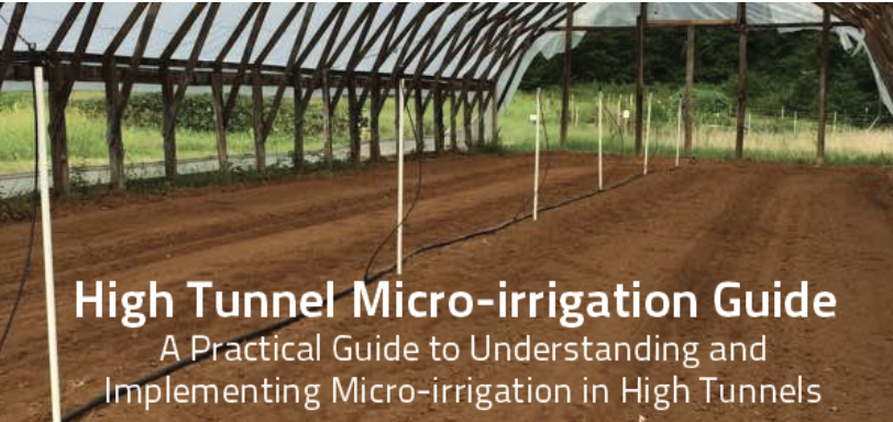 High tunnel with prepared soil beds; overlaid text: "High Tunnel Micro-irrigation Guide"