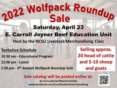 2022 Wolfpack Roundup Sale poster: Saturday, April 23; E. Carroll Joyner Beef Education Unit