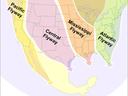 Map showing Pacific Flyway, Central Flyway, Mississippi Flyway, Atlantic Flyway over North America