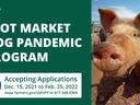 Hogs in a pen beside USDA text: "Spot Market Hog Pandemic Program" — Accepting applications Dec 15–Feb 25, 2022