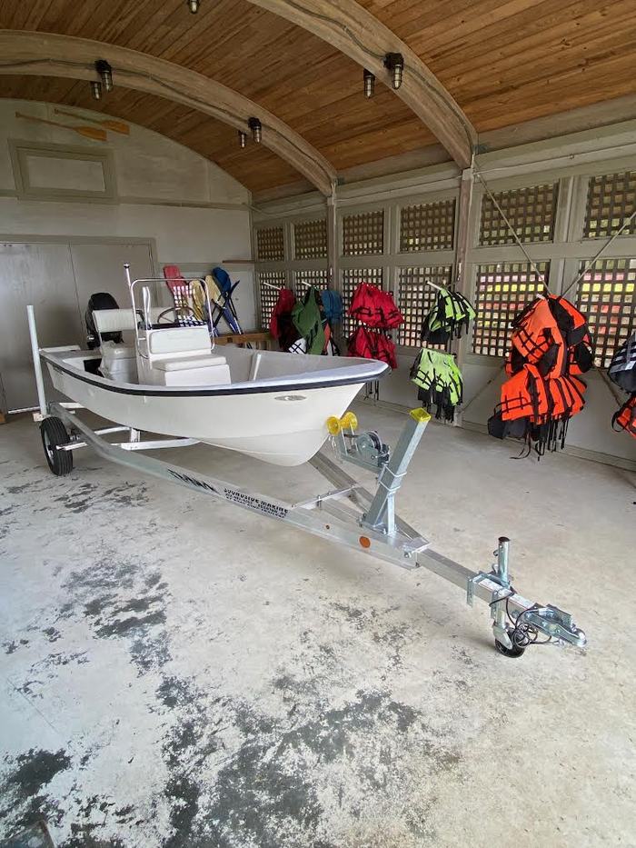 Photo of a small boat on a trailer.