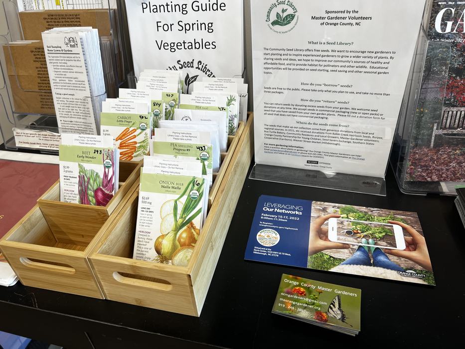 Vegetable seeds on a display table.